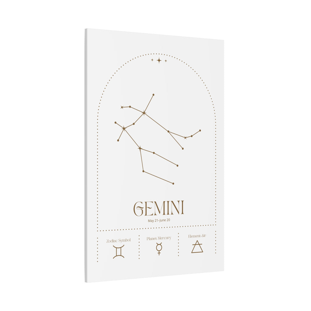Gemini zodiac canvas wall art with a celestial, cosmic design – matte stretched canvas for home decor