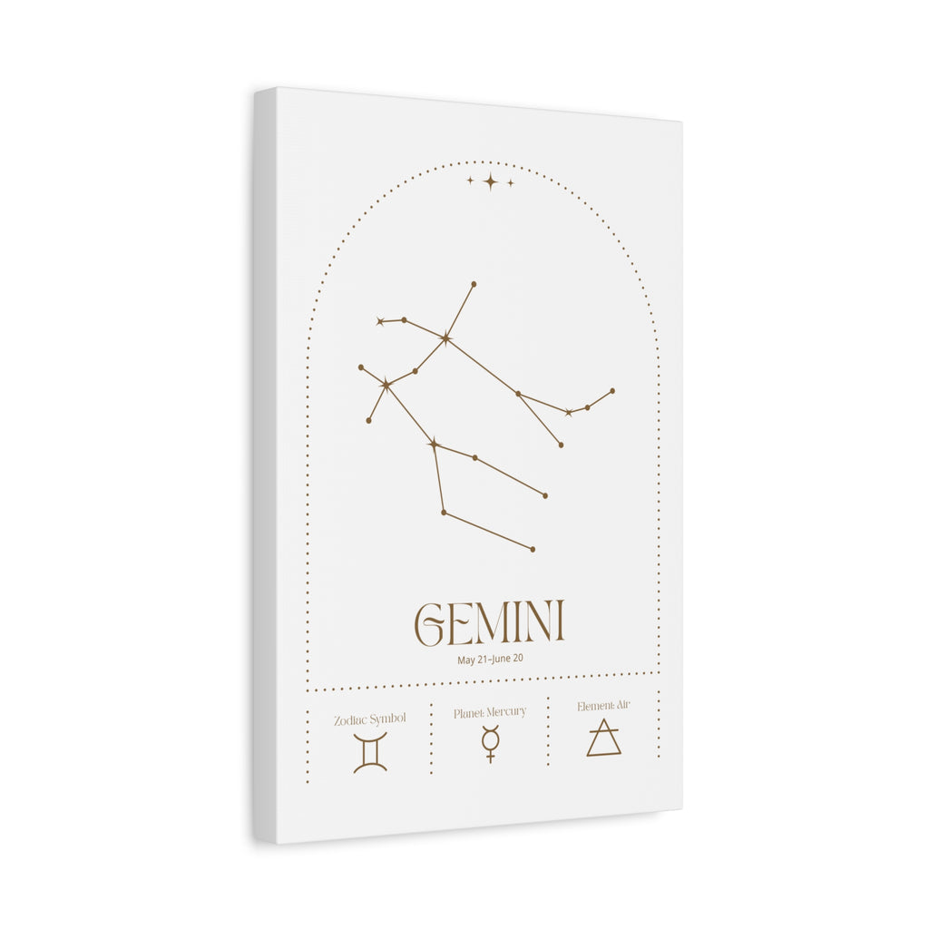 Gemini zodiac canvas wall art with a celestial, cosmic design – matte stretched canvas for home decor