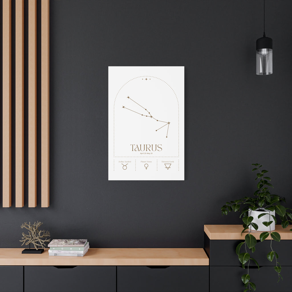 Taurus zodiac canvas wall art with a celestial, cosmic design – matte stretched canvas for home decor