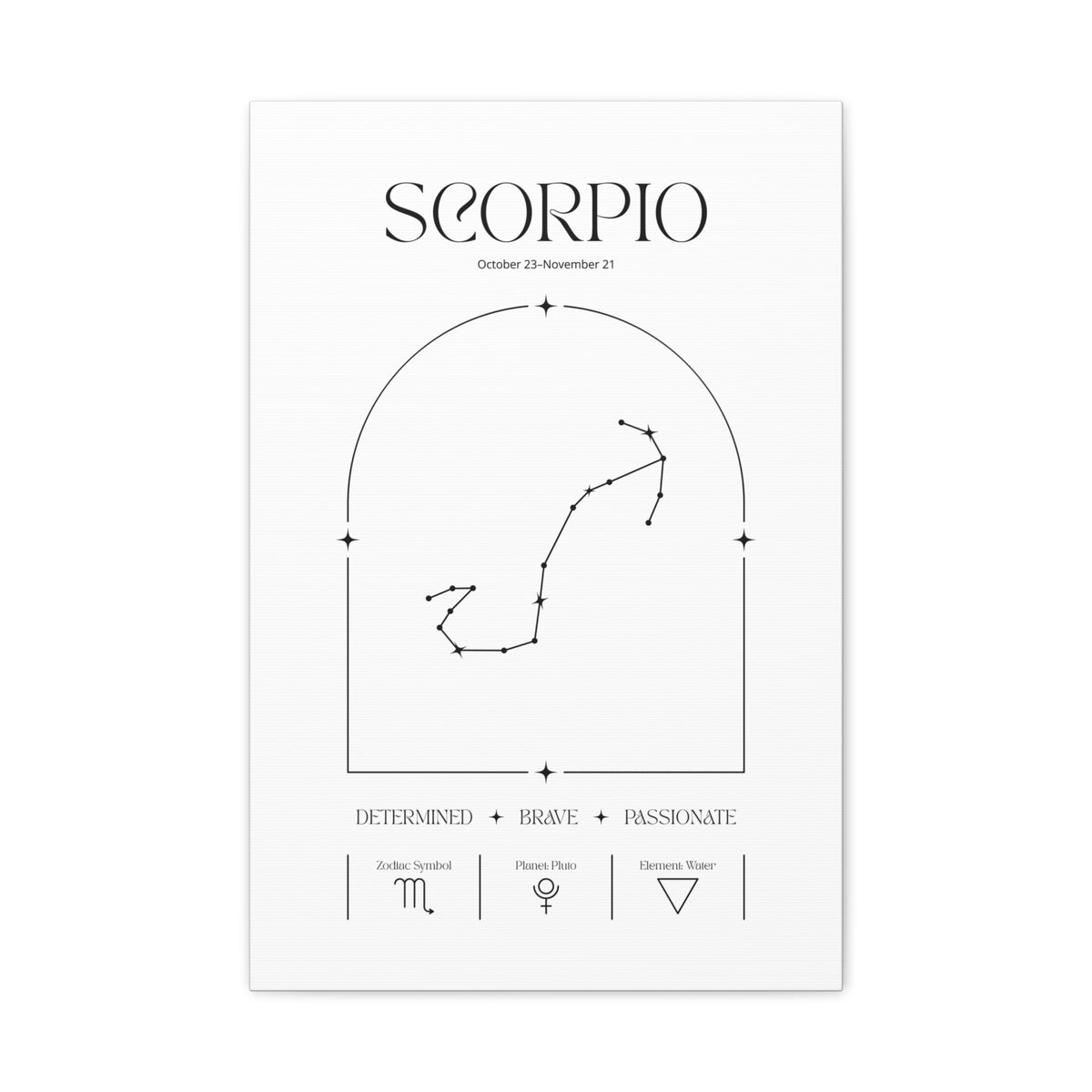 Scorpio zodiac canvas wall art with a celestial, cosmic design – matte stretched canvas for home decor