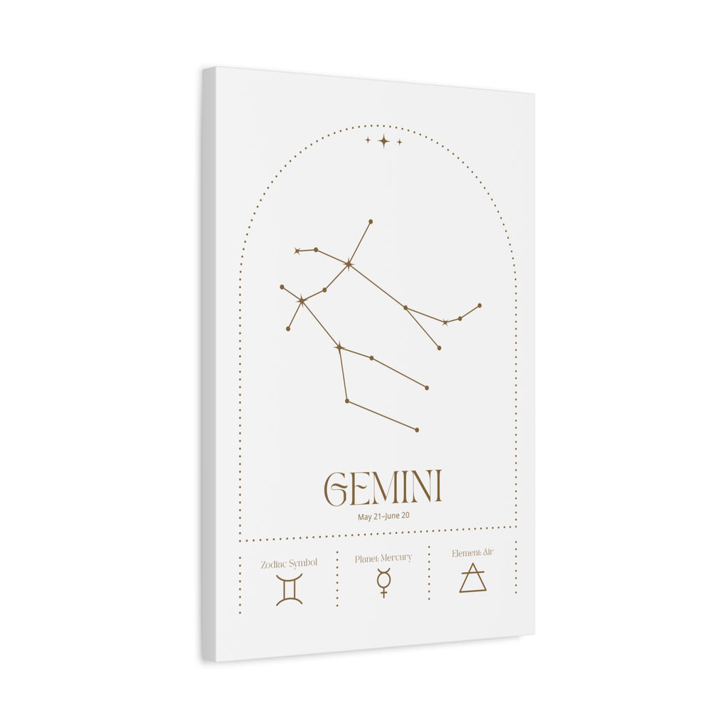 Gemini zodiac canvas wall art with a celestial, cosmic design – matte stretched canvas for home decor