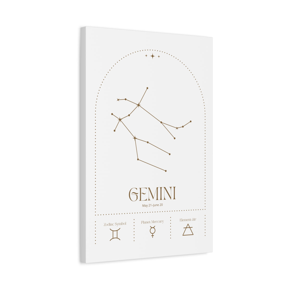 Gemini zodiac canvas wall art with a celestial, cosmic design – matte stretched canvas for home decor