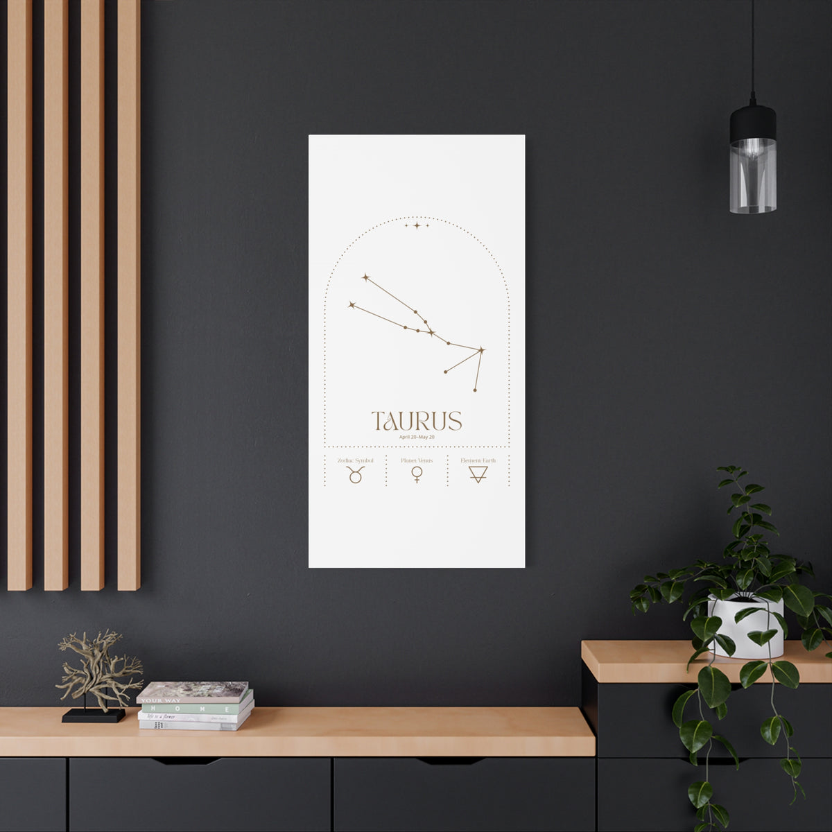Taurus zodiac canvas wall art with a celestial, cosmic design – matte stretched canvas for home decor
