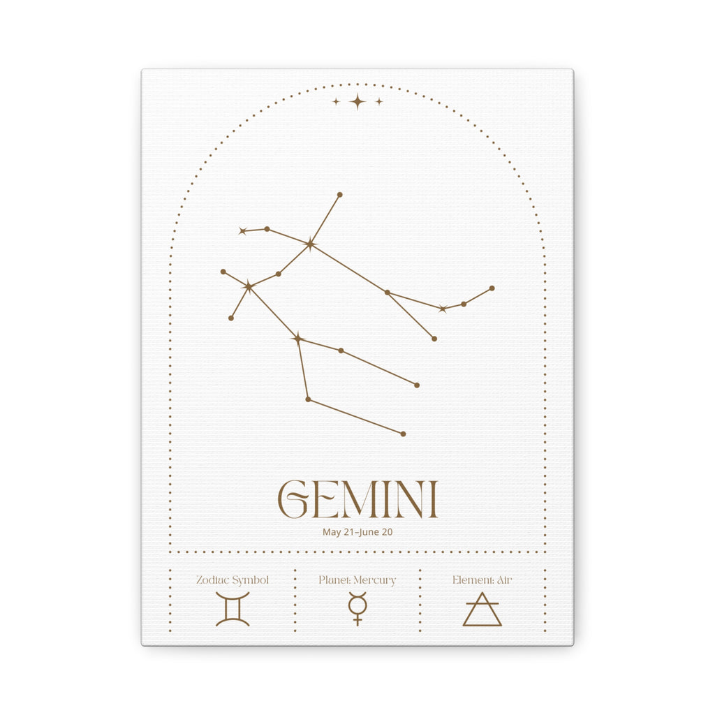Gemini zodiac canvas wall art with a celestial, cosmic design – matte stretched canvas for home decor