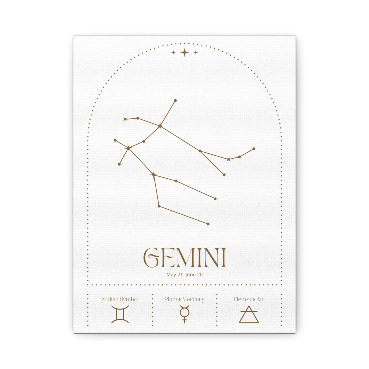 Gemini zodiac canvas wall art with a celestial, cosmic design – matte stretched canvas for home decor
