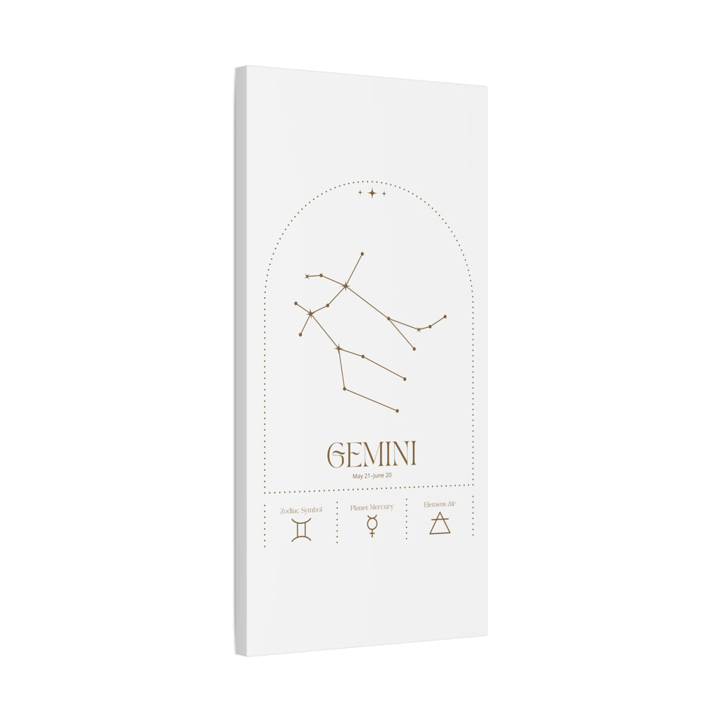 Gemini zodiac canvas wall art with a celestial, cosmic design – matte stretched canvas for home decor