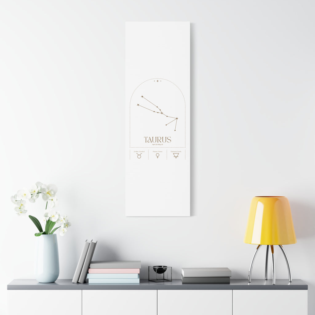 Taurus zodiac canvas wall art with a celestial, cosmic design – matte stretched canvas for home decor