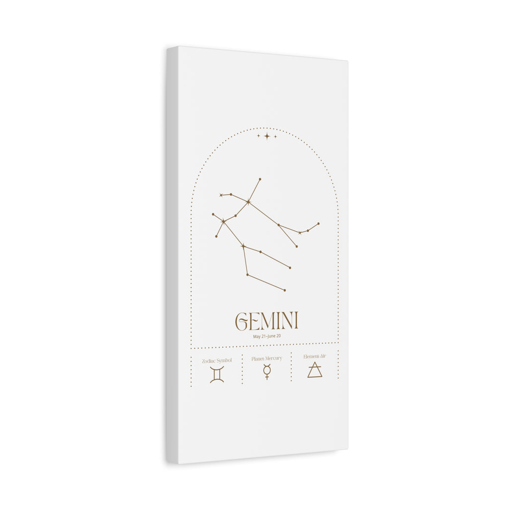 Gemini zodiac canvas wall art with a celestial, cosmic design – matte stretched canvas for home decor