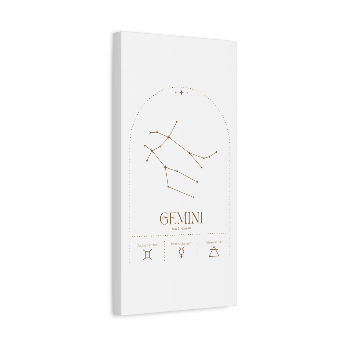 Gemini zodiac canvas wall art with a celestial, cosmic design – matte stretched canvas for home decor