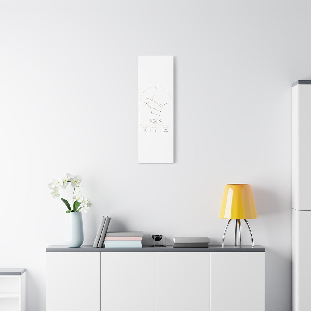 Gemini zodiac canvas wall art with a celestial, cosmic design – matte stretched canvas for home decor