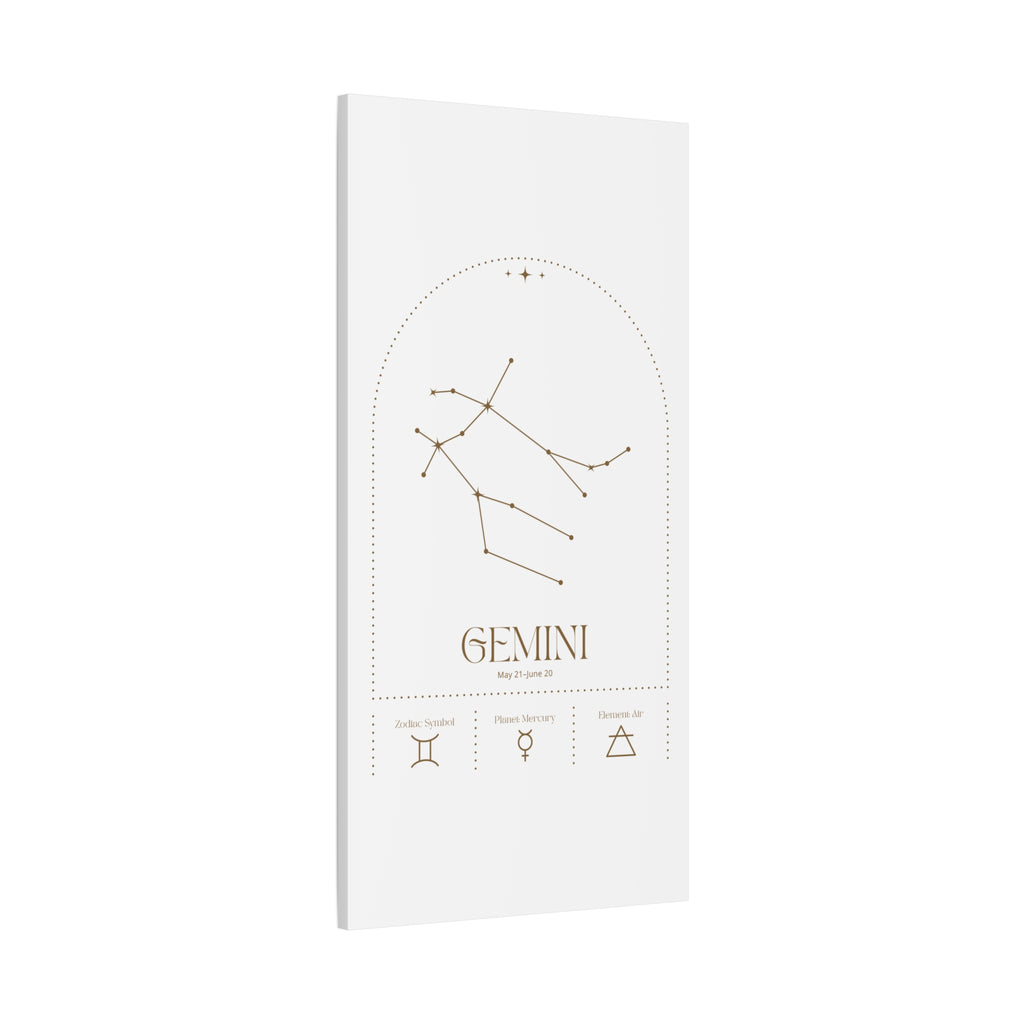Gemini zodiac canvas wall art with a celestial, cosmic design – matte stretched canvas for home decor