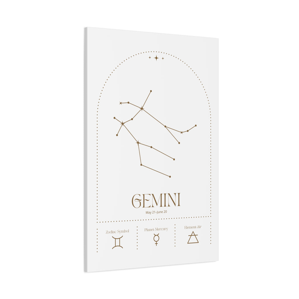 Gemini zodiac canvas wall art with a celestial, cosmic design – matte stretched canvas for home decor