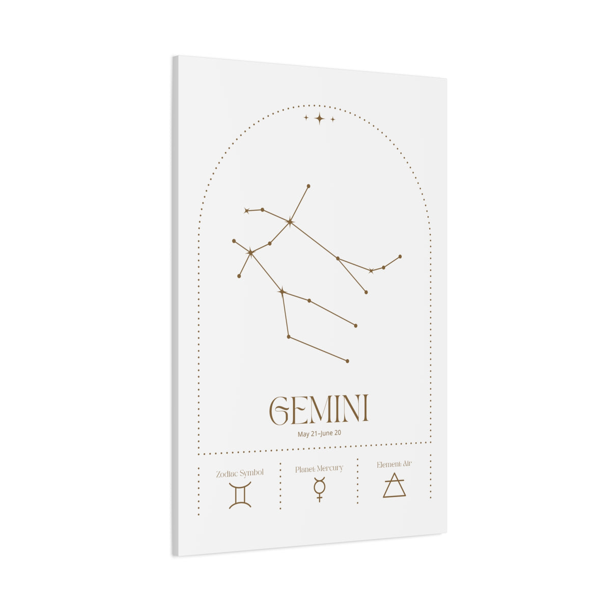Gemini zodiac canvas wall art with a celestial, cosmic design – matte stretched canvas for home decor