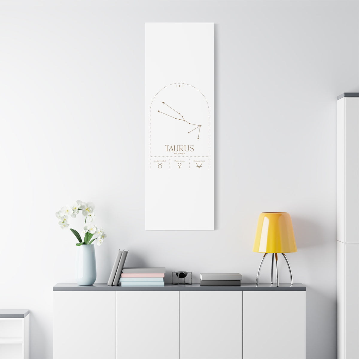 Taurus zodiac canvas wall art with a celestial, cosmic design – matte stretched canvas for home decor