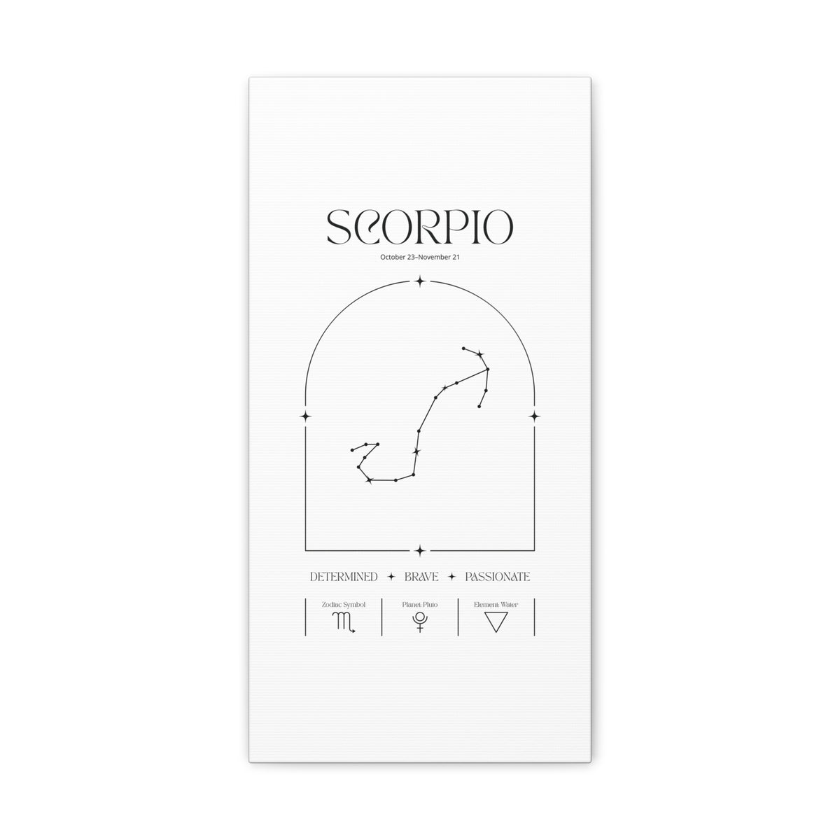 Scorpio zodiac canvas wall art with a celestial, cosmic design – matte stretched canvas for home decor
