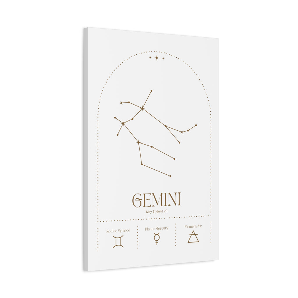 Gemini zodiac canvas wall art with a celestial, cosmic design – matte stretched canvas for home decor