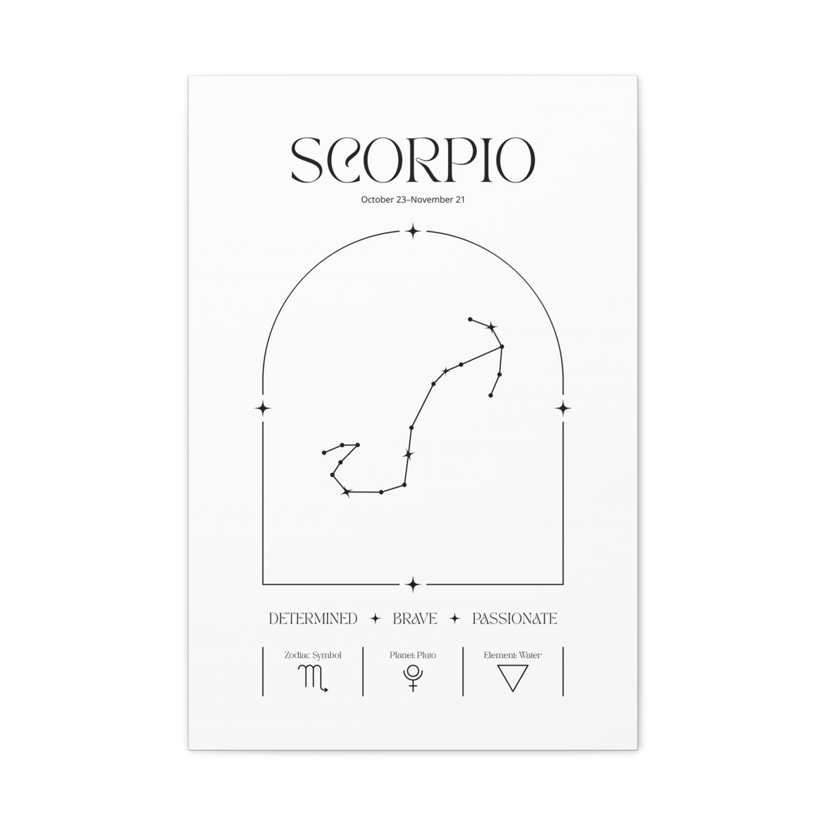 Scorpio zodiac canvas wall art with a celestial, cosmic design – matte stretched canvas for home decor