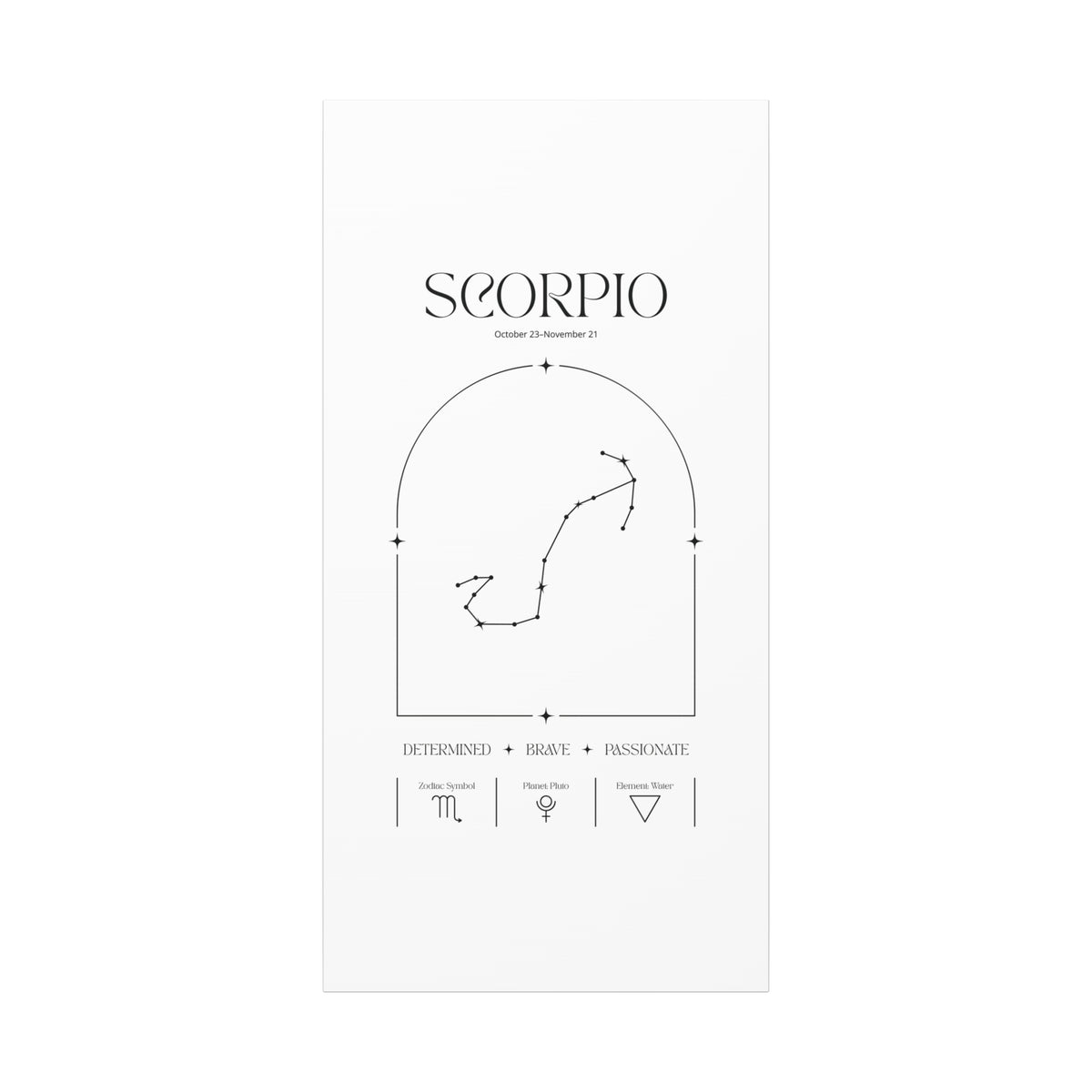 Scorpio zodiac canvas wall art with a celestial, cosmic design – matte stretched canvas for home decor