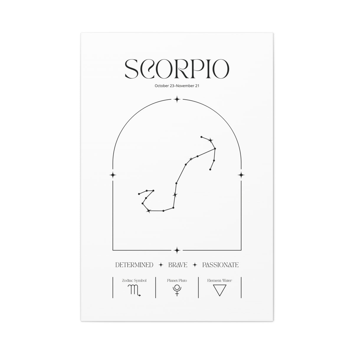 Scorpio zodiac canvas wall art with a celestial, cosmic design – matte stretched canvas for home decor