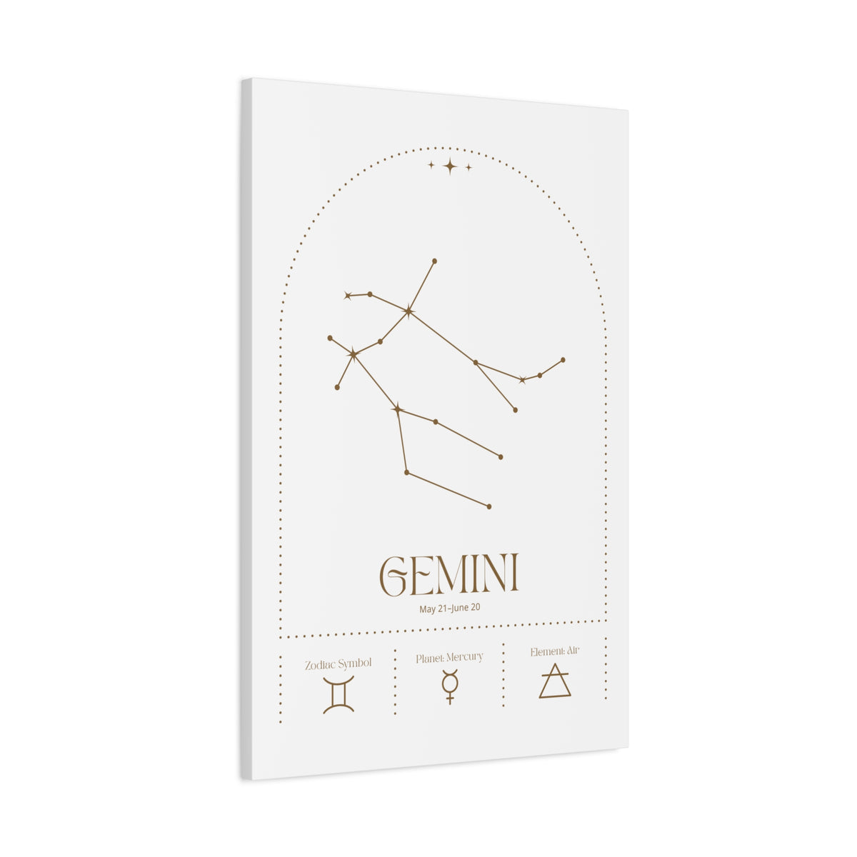 Gemini zodiac canvas wall art with a celestial, cosmic design – matte stretched canvas for home decor